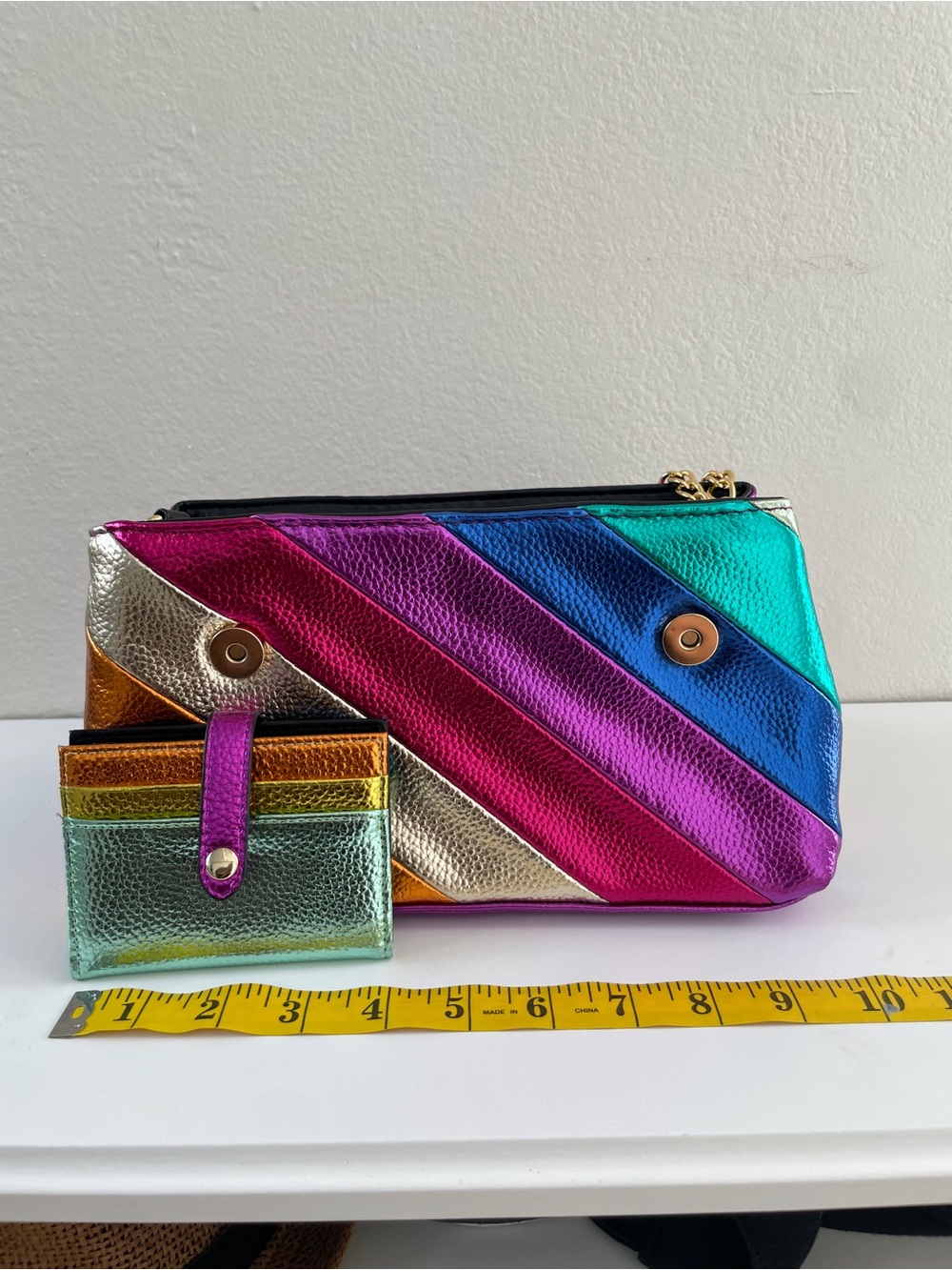Metallic Rainbow Stripe Clutch and Card Wallet - Multicolor